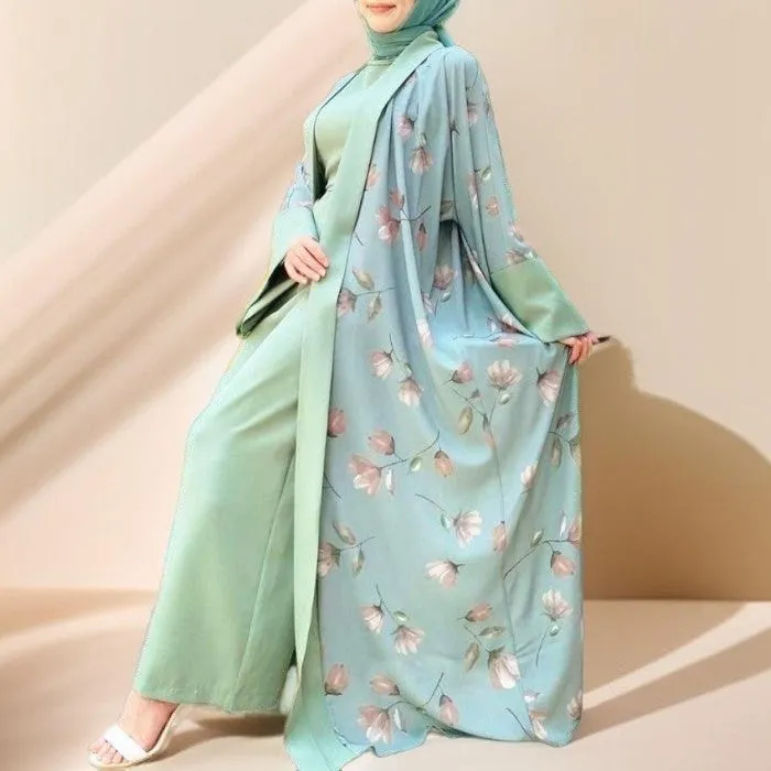 Floral pattern abaya with inner Jumpsuit