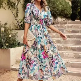 Floral Print V-neck Dress