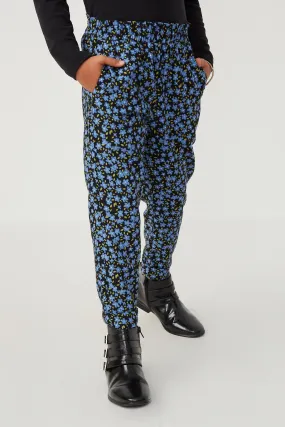 Floral Printed Corduroy Elastic Waist Pants