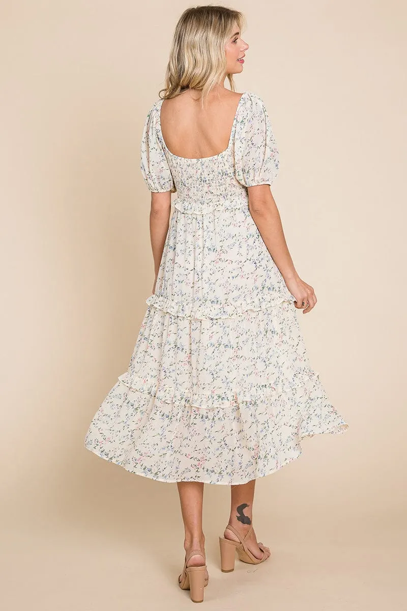 Floral Smocked Tiered Babydoll Midi Dress