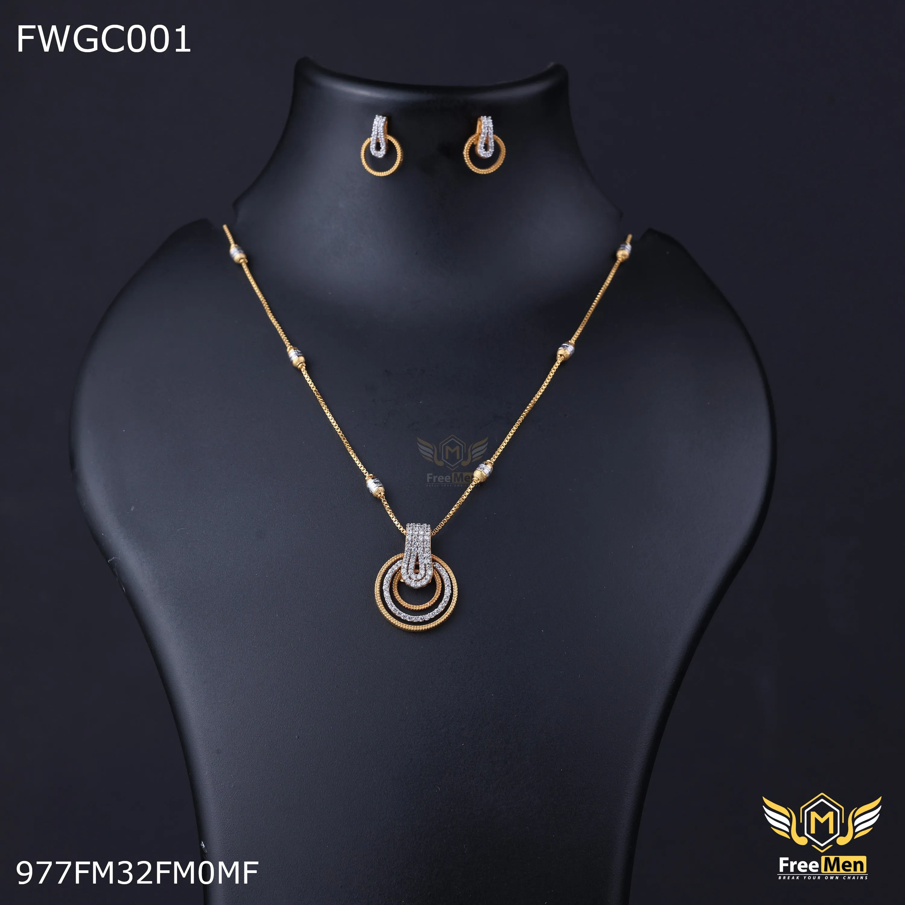 Freemen 1GM Three Rings pendent AD chani with earring for women- FWGC001