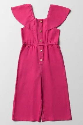 Frill Sleeve Jumpsuit Bright Pink