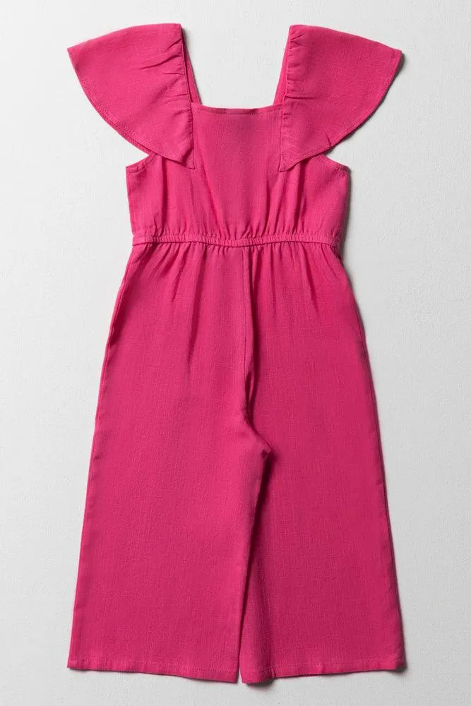 Frill Sleeve Jumpsuit Bright Pink