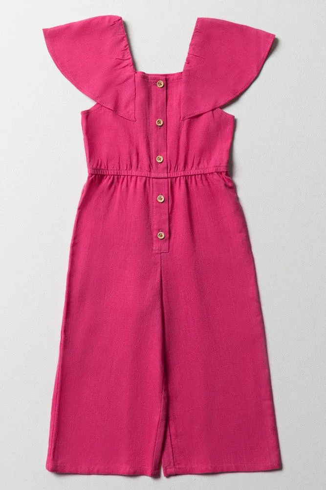 Frill Sleeve Jumpsuit Bright Pink