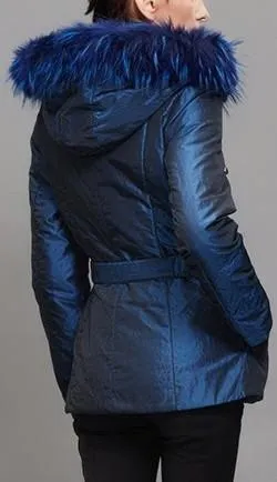 Fur-Hooded Metallic Down Jacket