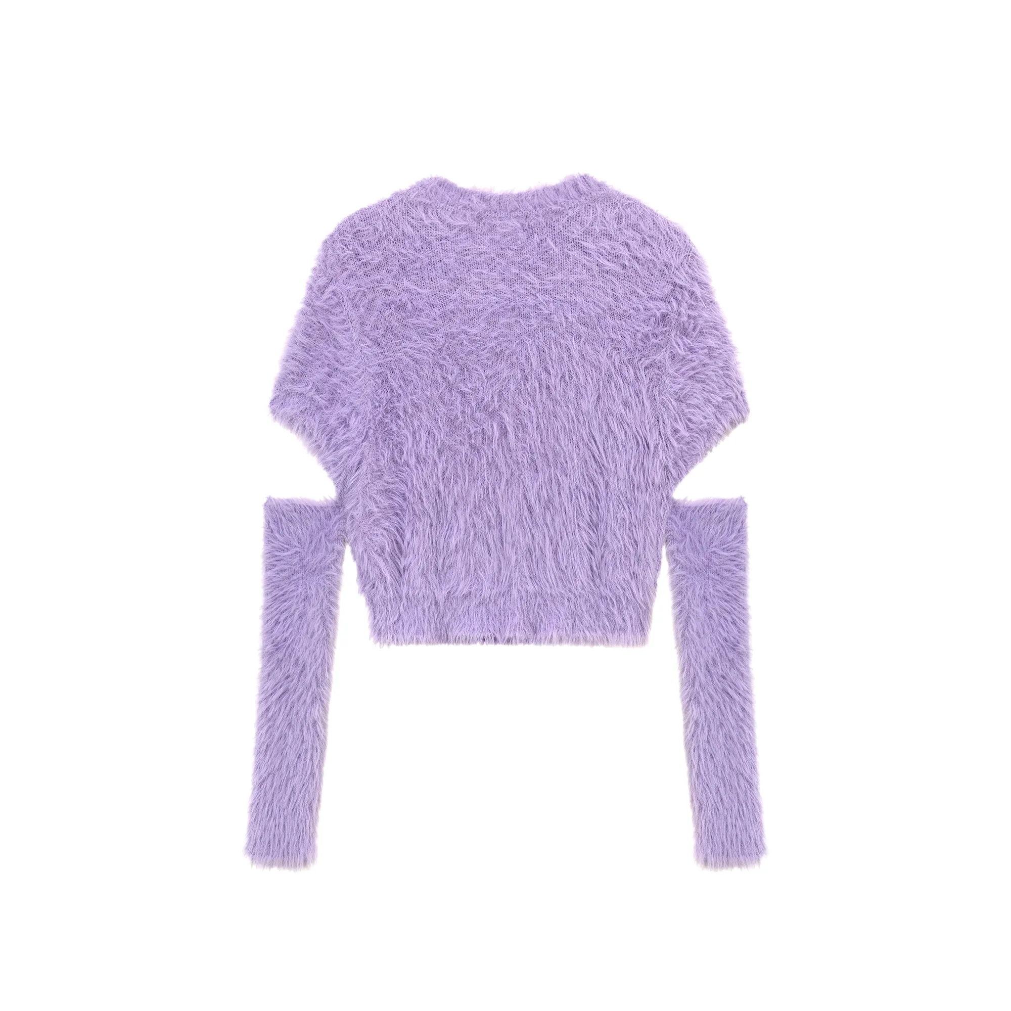 Fuzzy Sleeve Slit Crop Knit Sweater