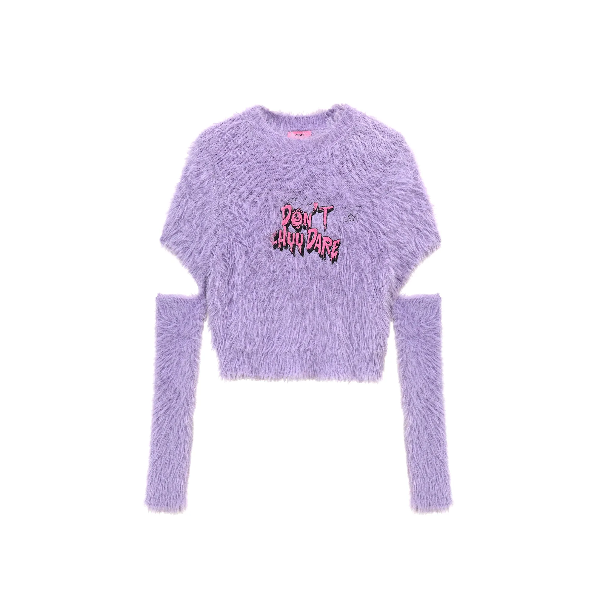 Fuzzy Sleeve Slit Crop Knit Sweater