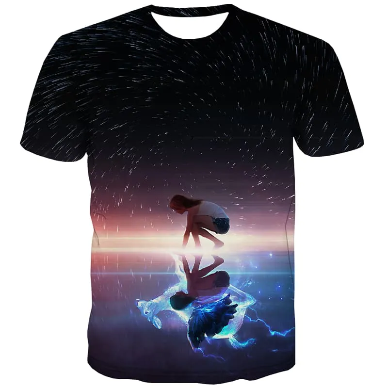 Galaxy T shirts Men Animal Shirt Print Deer Tshirts Cool Lightning T-shirts Graphic Colorful Tshirts Casual