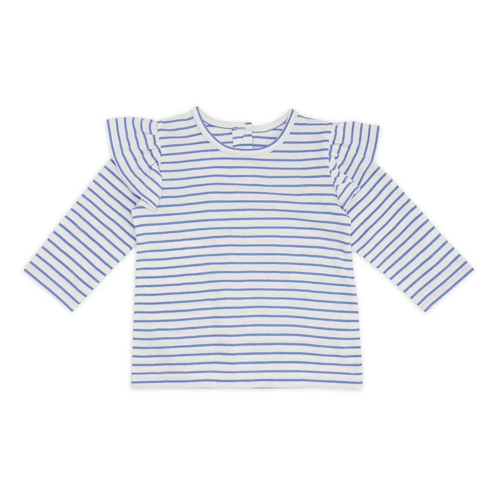 Girl Frock with Tshirt, White-Blue 6-24 Months