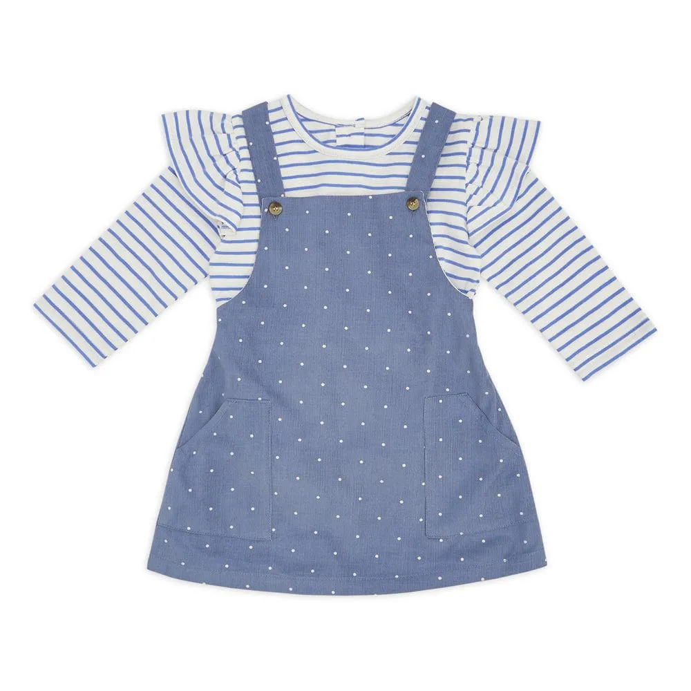 Girl Frock with Tshirt, White-Blue 6-24 Months