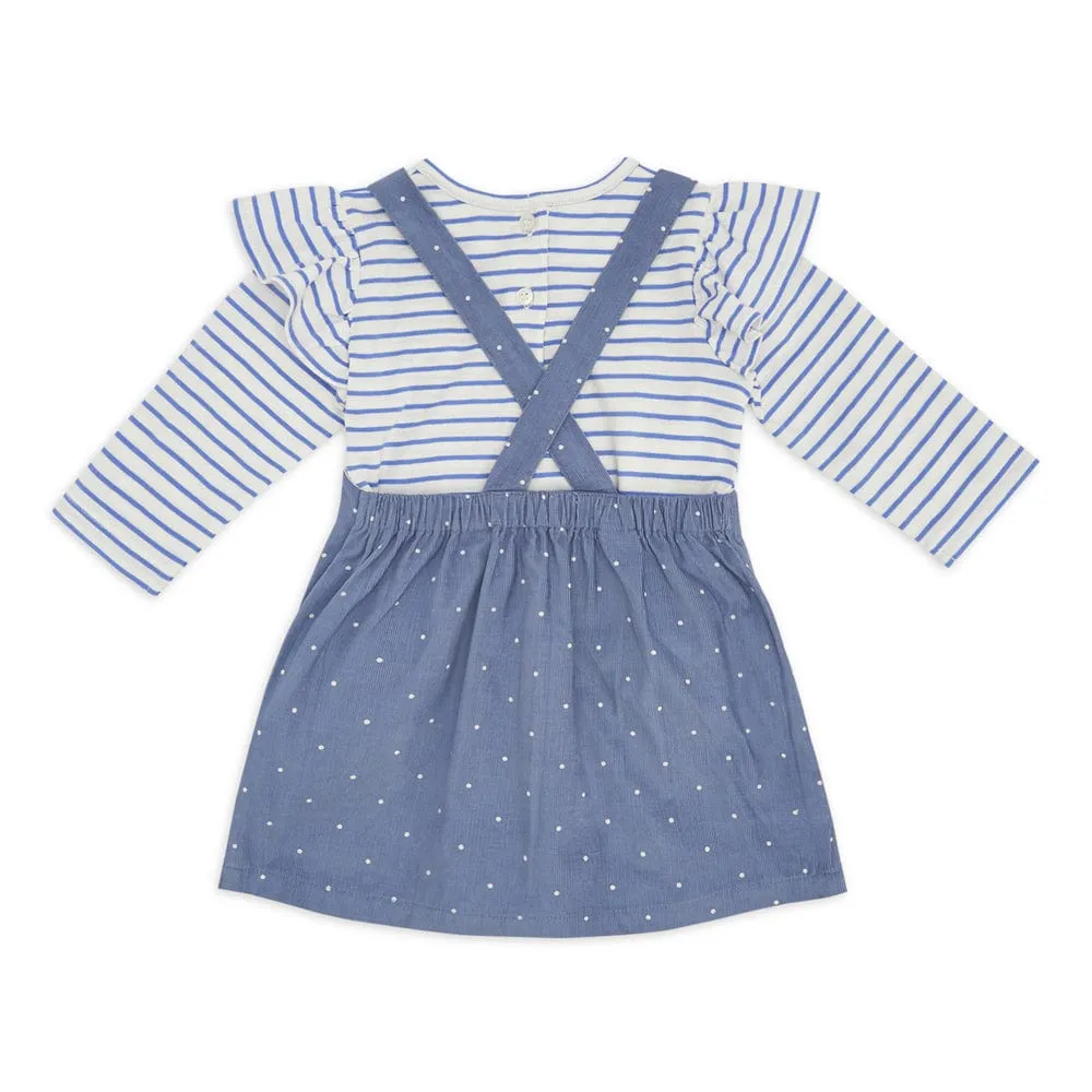 Girl Frock with Tshirt, White-Blue 6-24 Months