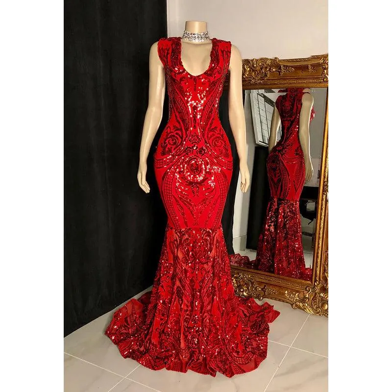 Glamorous & Dramatic Mermaid Sequins Sleeveless Evening Party Prom Dress