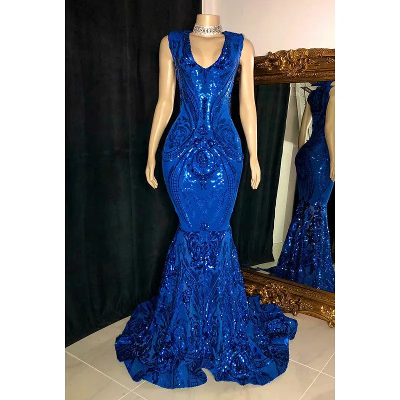 Glamorous & Dramatic Mermaid Sequins Sleeveless Evening Party Prom Dress