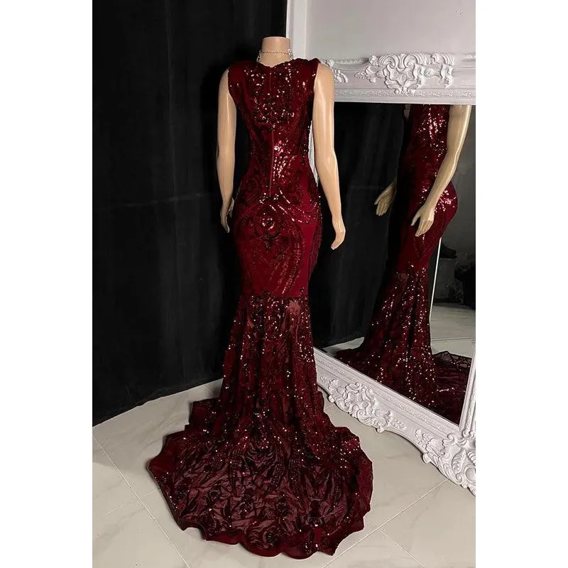 Glamorous & Dramatic Mermaid Sequins Sleeveless Evening Party Prom Dress