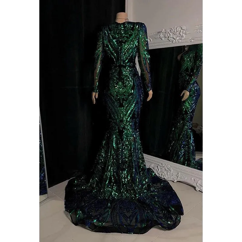 Glamorous & Dramatic Mermaid Sequins Sleeveless Evening Party Prom Dress