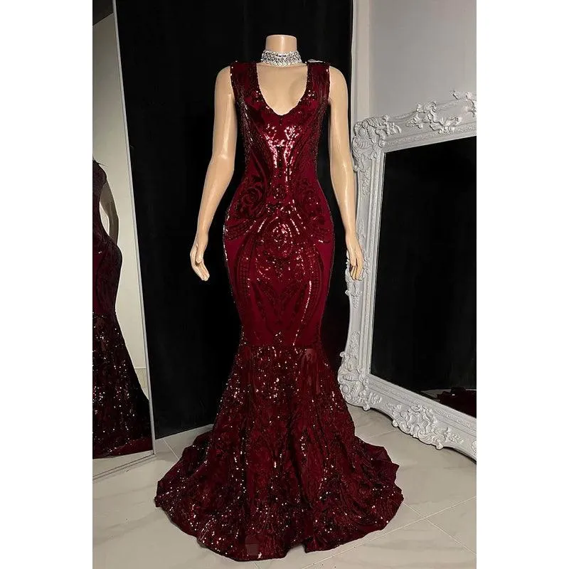 Glamorous & Dramatic Mermaid Sequins Sleeveless Evening Party Prom Dress