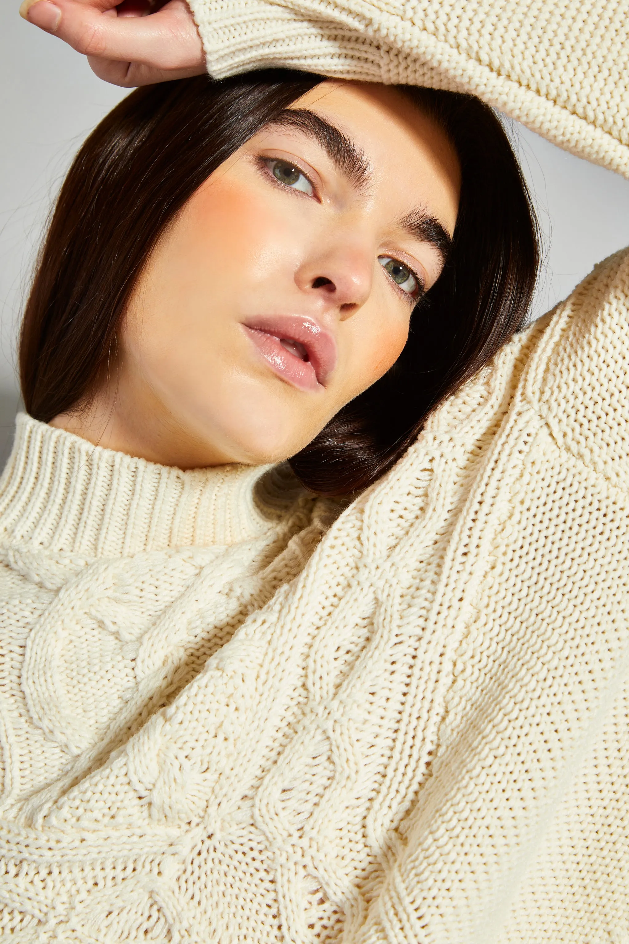 Glamorous Cream High Neck Cable Knit Jumper