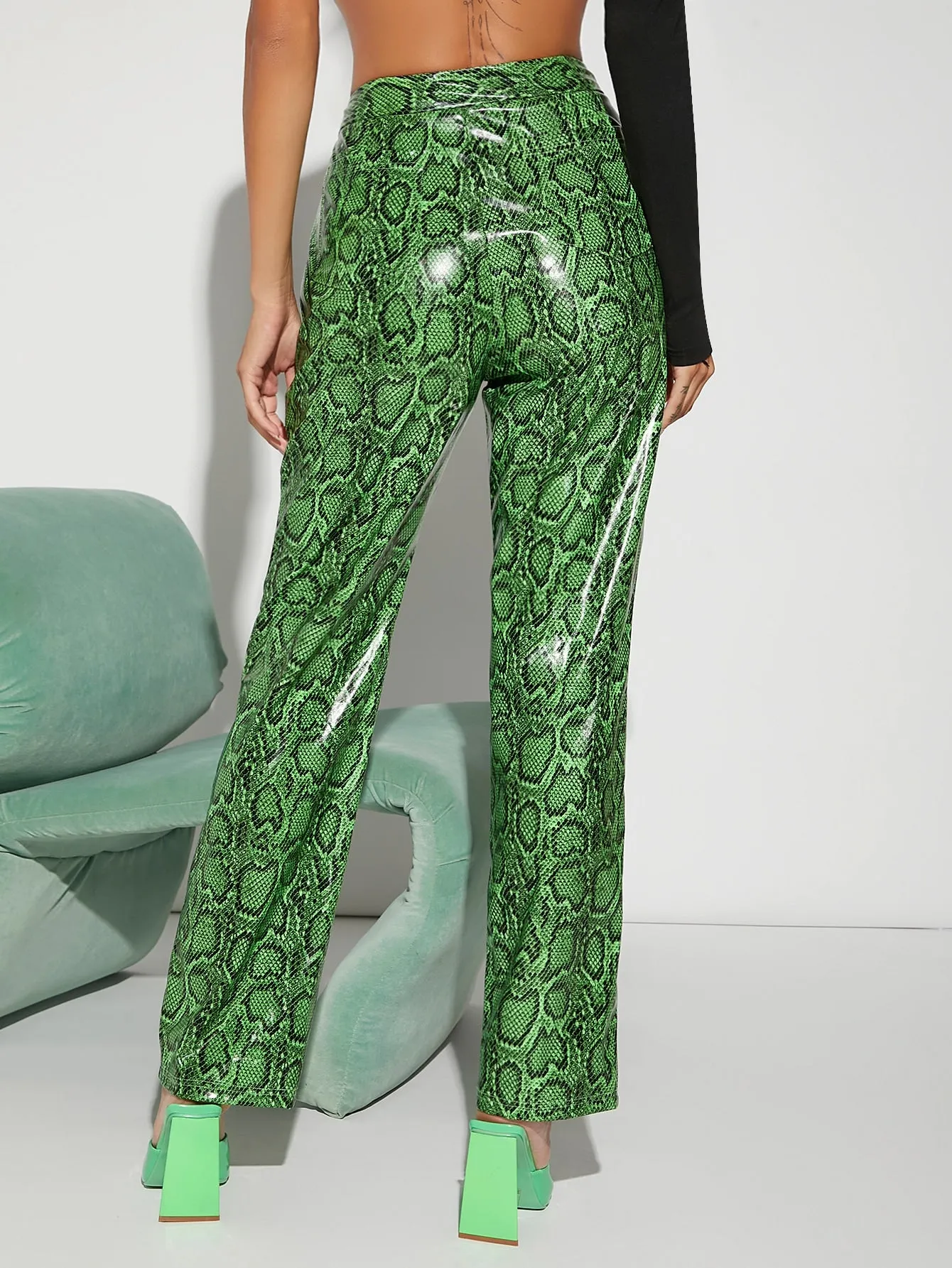 Glamorous Snakeskin Print Zipper High Waist Long Women Pants