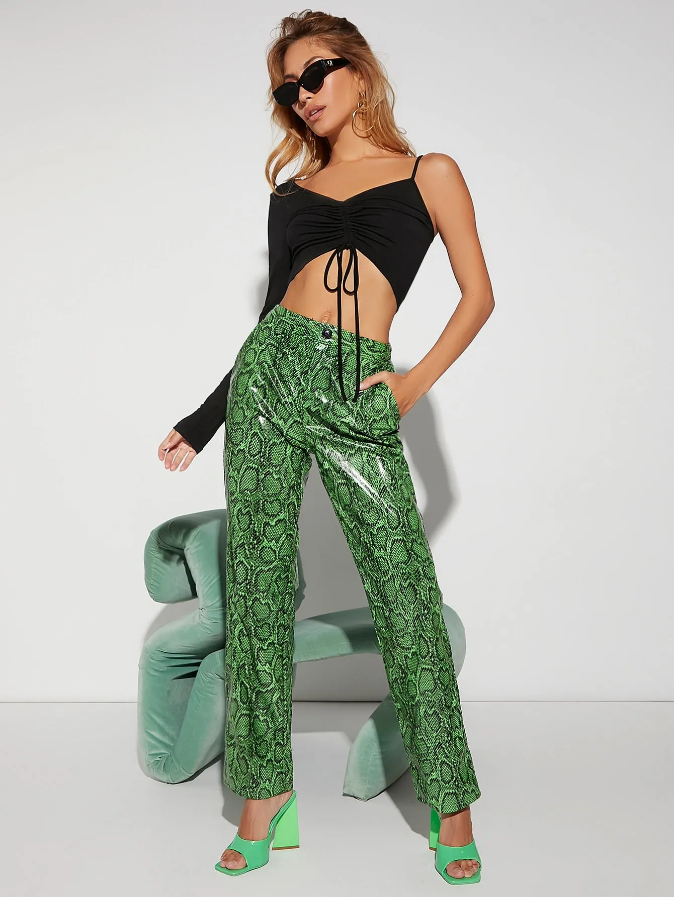 Glamorous Snakeskin Print Zipper High Waist Long Women Pants