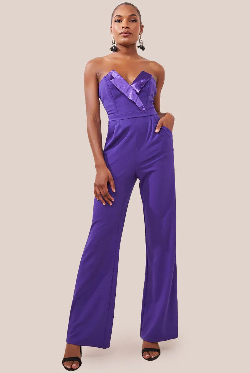 Goddiva Satin Collar Scuba Jumpsuit - Purple