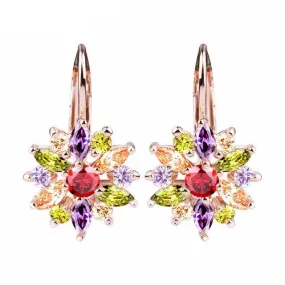 Gold Stud Earrings with Multicolor AAA Zircon