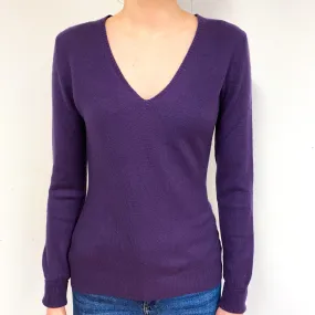 Grape Purple Cashmere V-Neck Jumper Extra Small