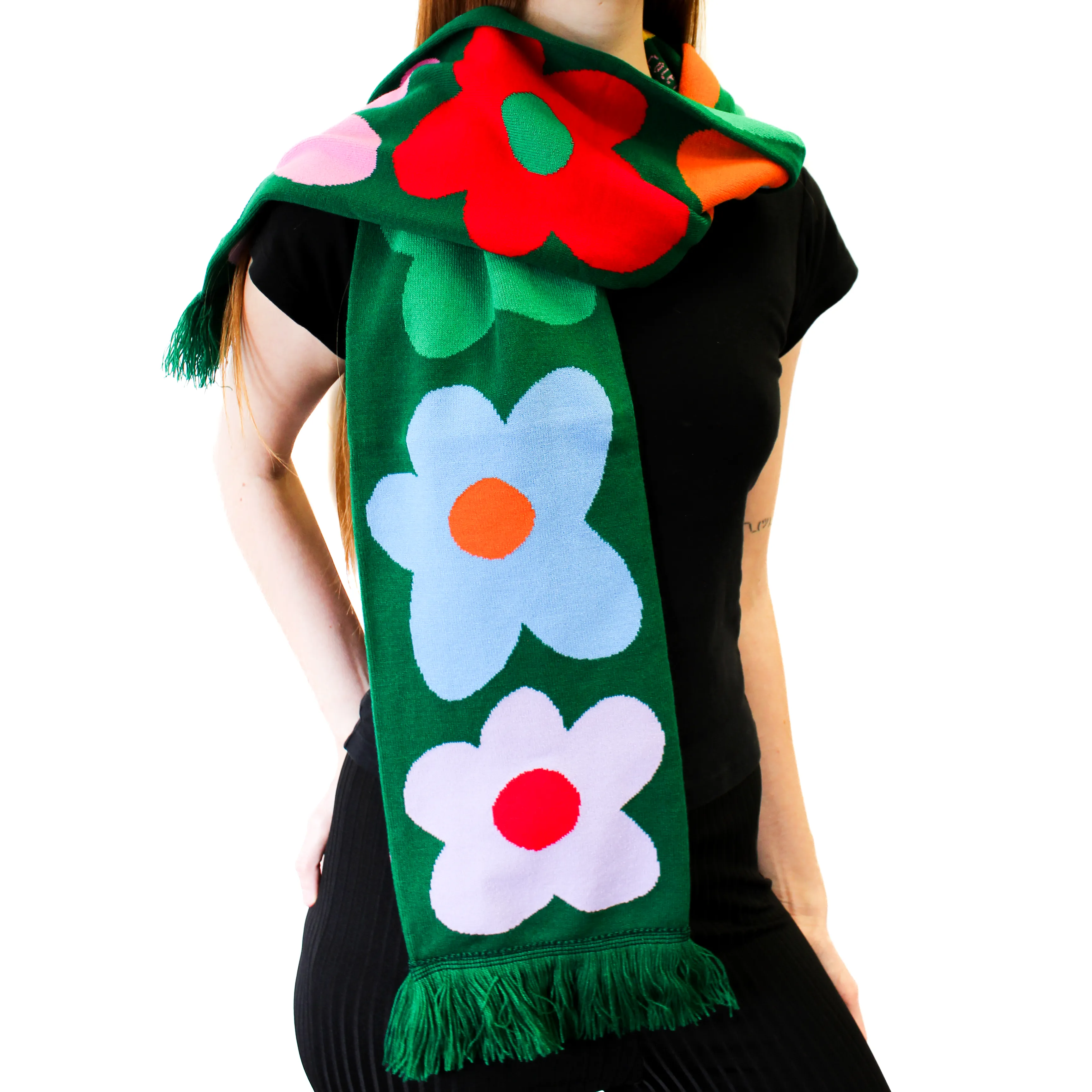 Grassy Green Flower Power Scarf