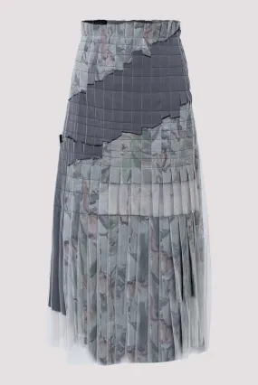 Green And Black Printed Layered Pleated Midi Skirt