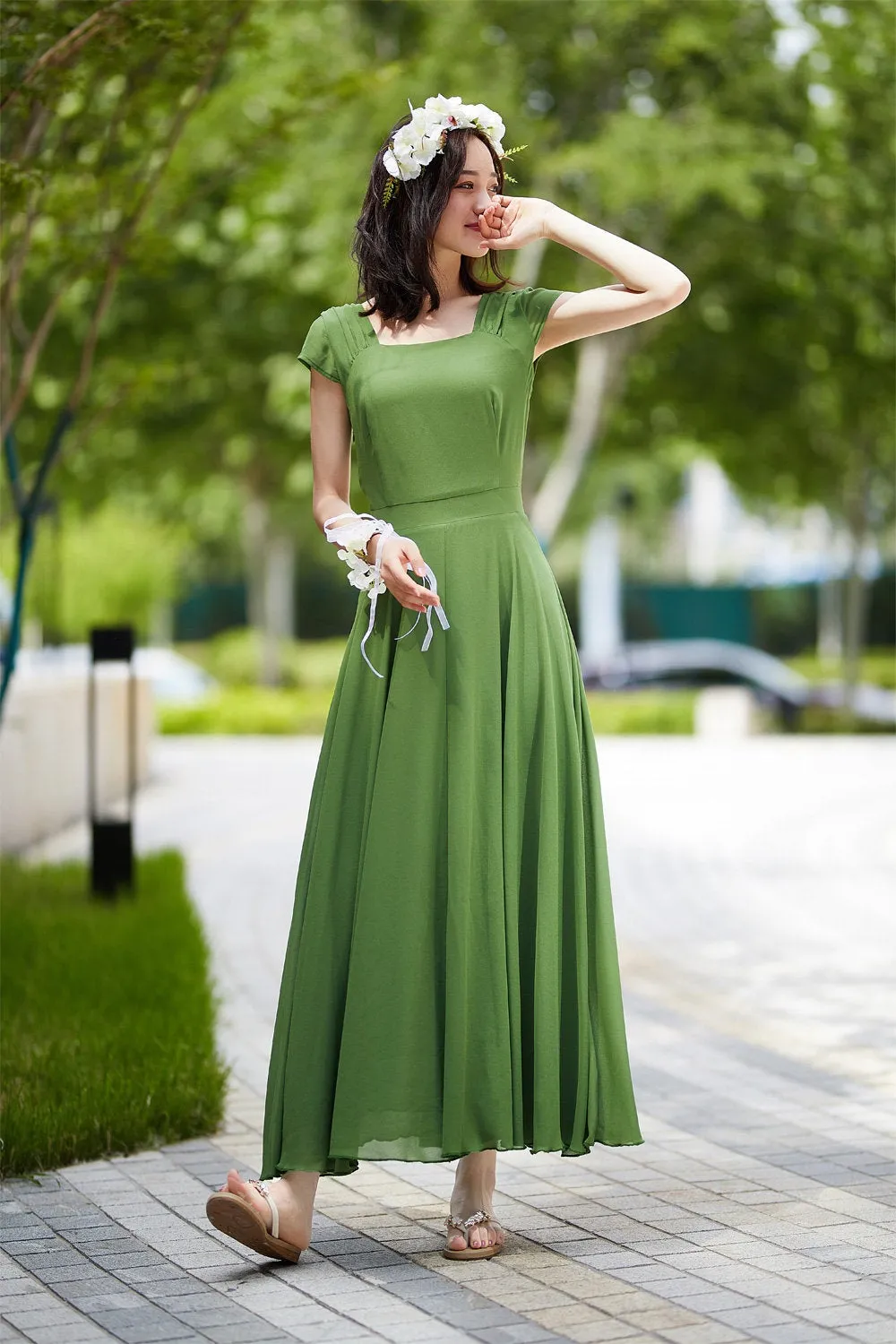 green chiffon dress, elegant prom dress 2190-Size XS #yy04155