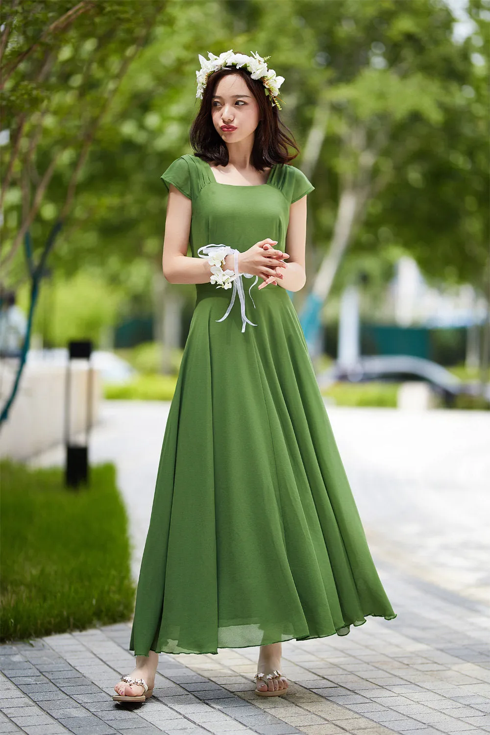 green chiffon dress, elegant prom dress 2190-Size XS #yy04155