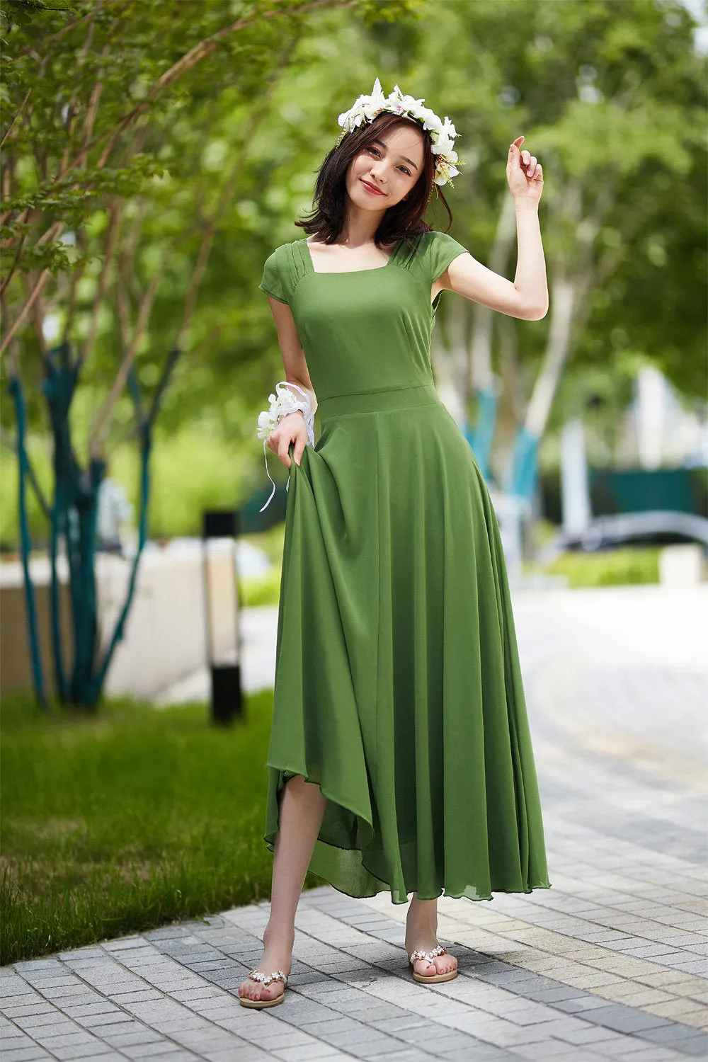 green chiffon dress, elegant prom dress 2190-Size XS #yy04155