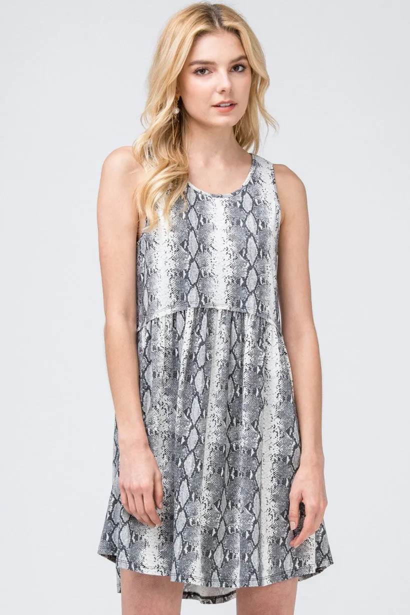 GREY REPTILE PRINTED TANK DRESS