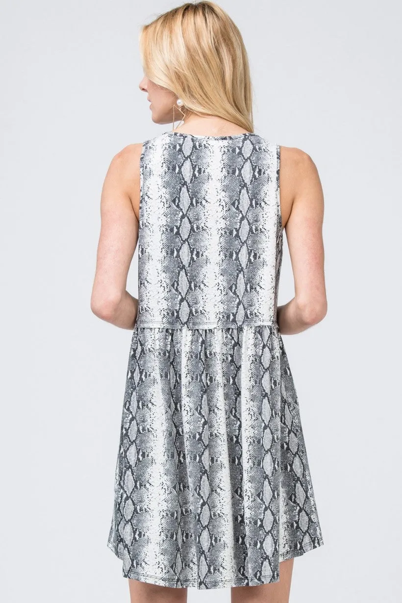 GREY REPTILE PRINTED TANK DRESS