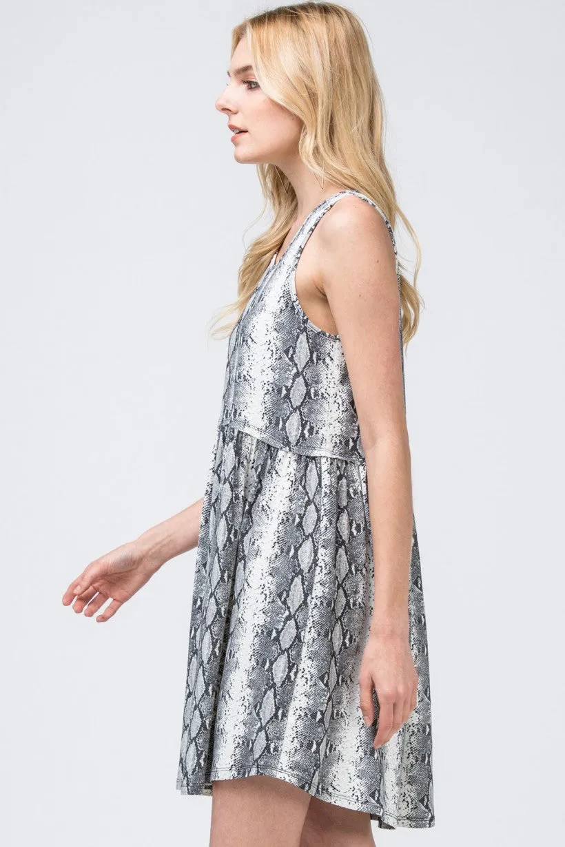 GREY REPTILE PRINTED TANK DRESS