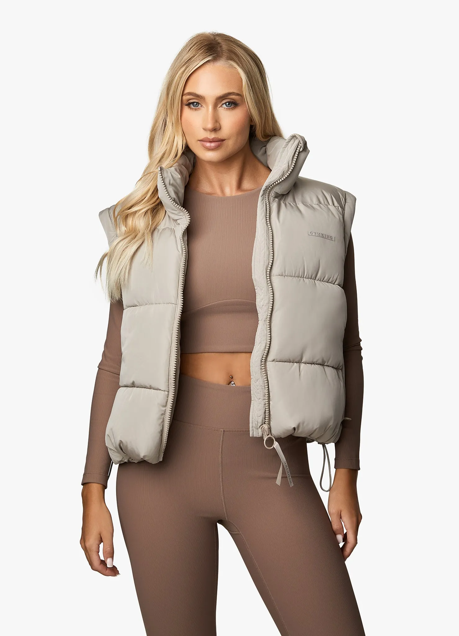 Gym King Align 2 in 1 Crop Puffer - Stone