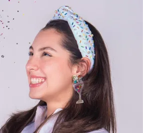 Hand Embellished Sprinkles Knotted White Headband