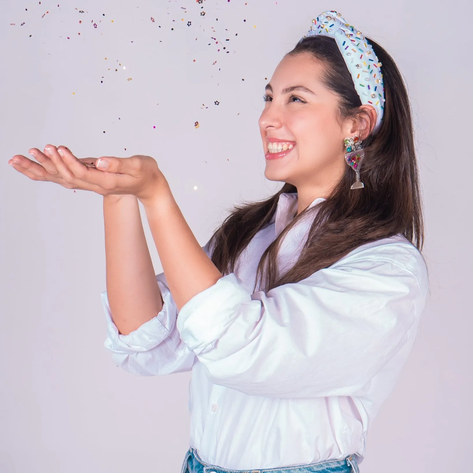 Hand Embellished Sprinkles Knotted White Headband