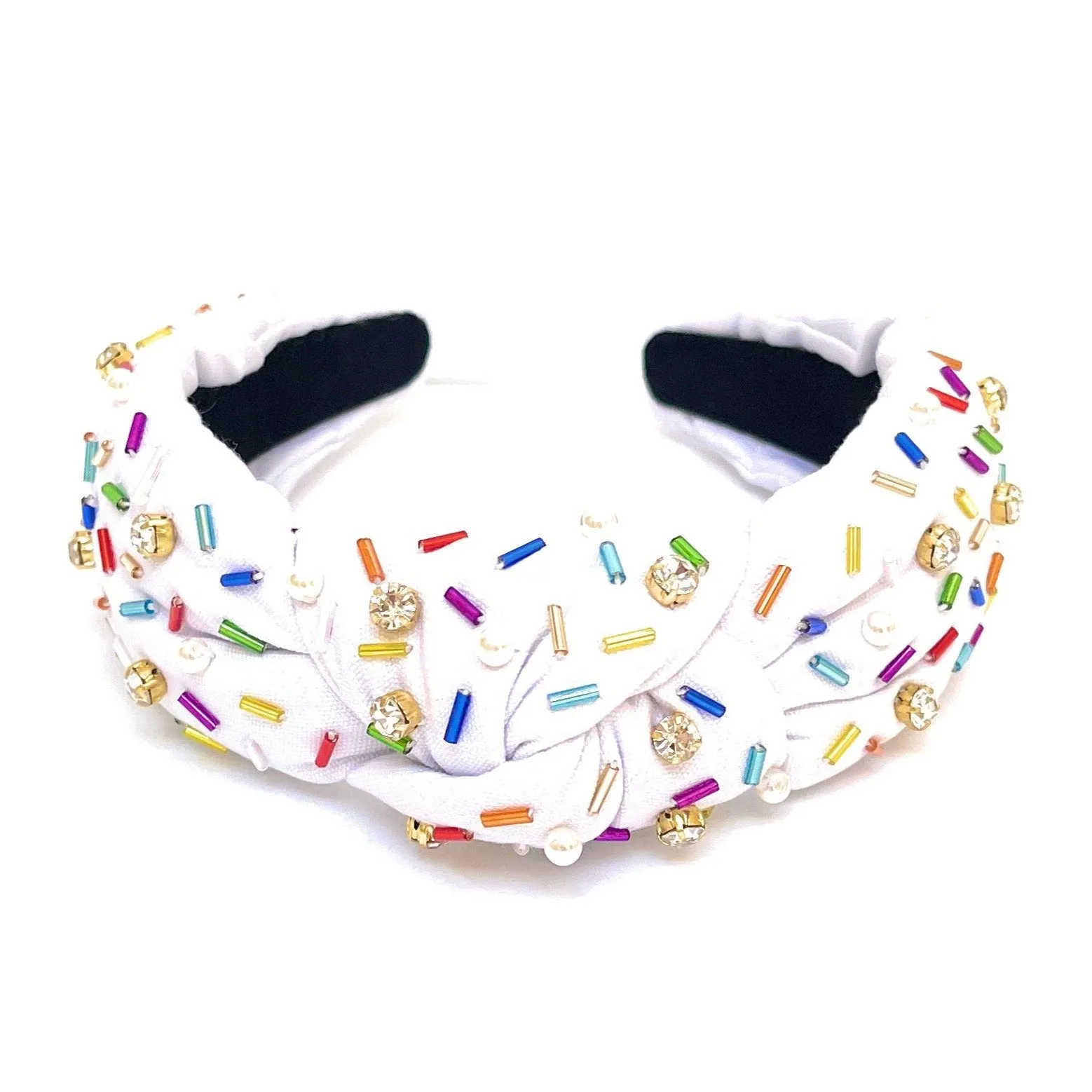 Hand Embellished Sprinkles Knotted White Headband