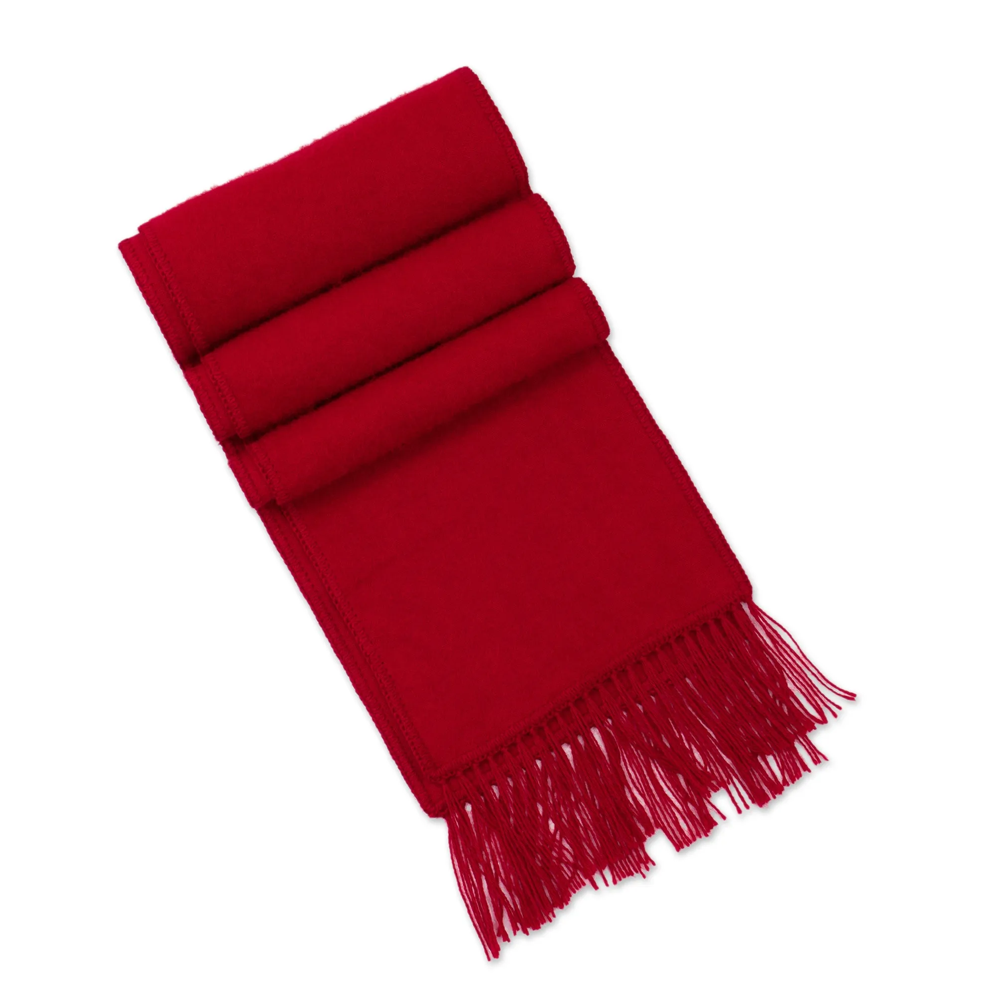 Handcrafted Alpaca Wool Blend Solid Scarf - Apple Red | NOVICA