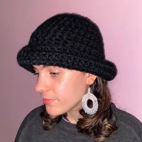 Handmade black chunky crochet bowler hat