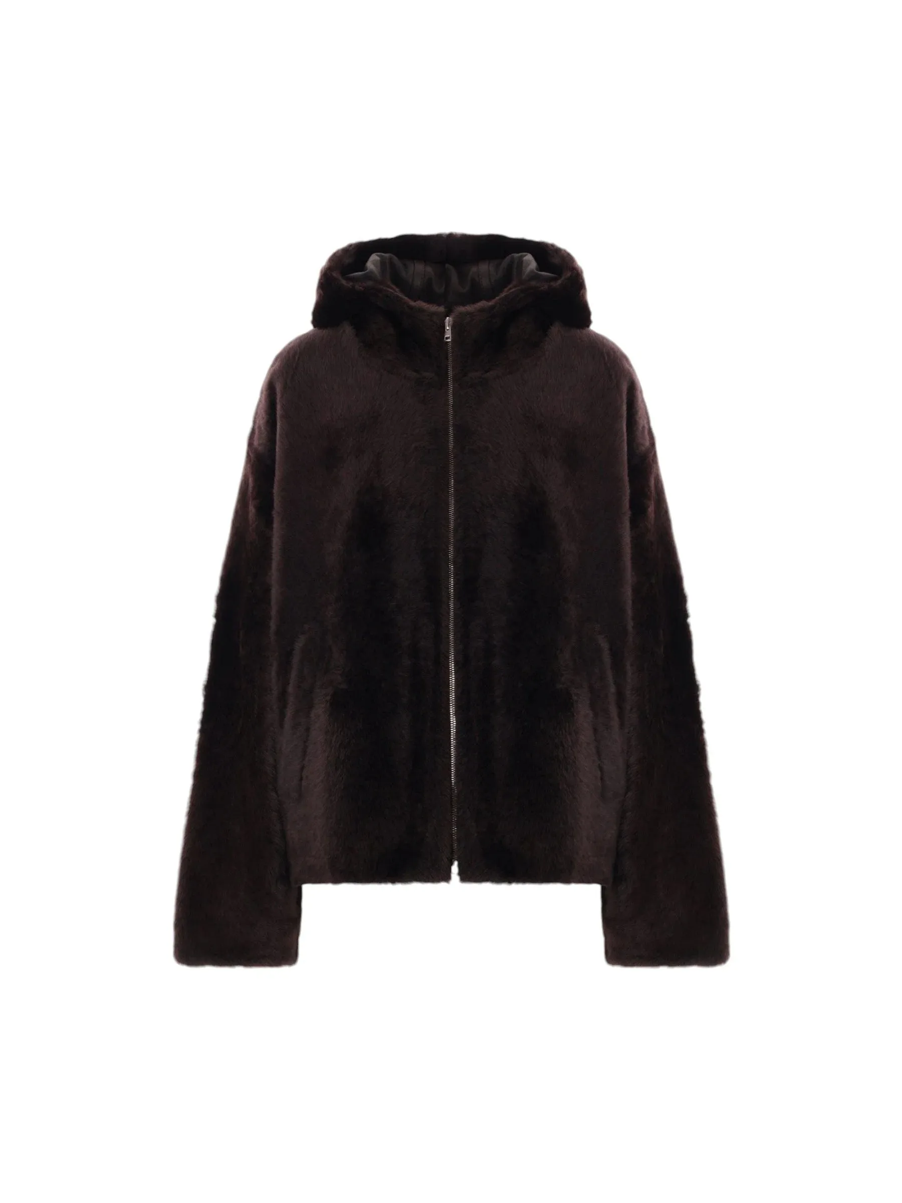 Hooded Coat in Shearling