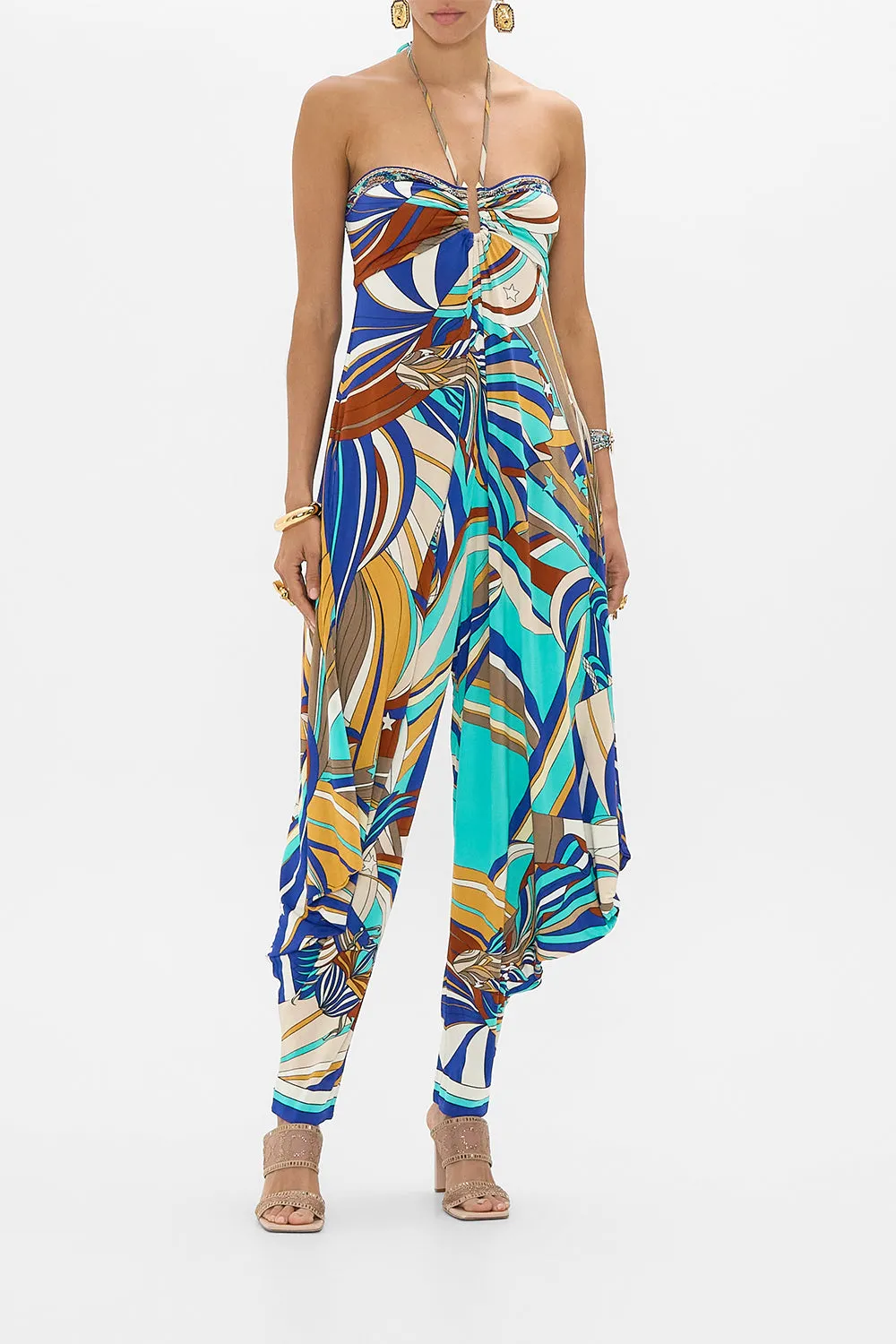 JERSEY DRAPED PANT JUMPSUIT WITH HARDWARE OASIS ORACLE