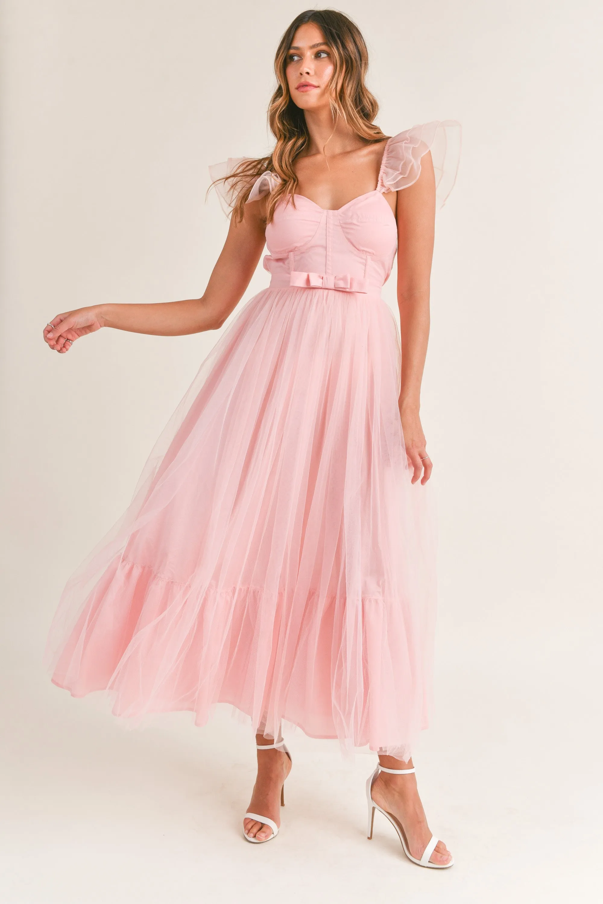 Jessica Pink Corset Tulle Midi Dress - Final Sale