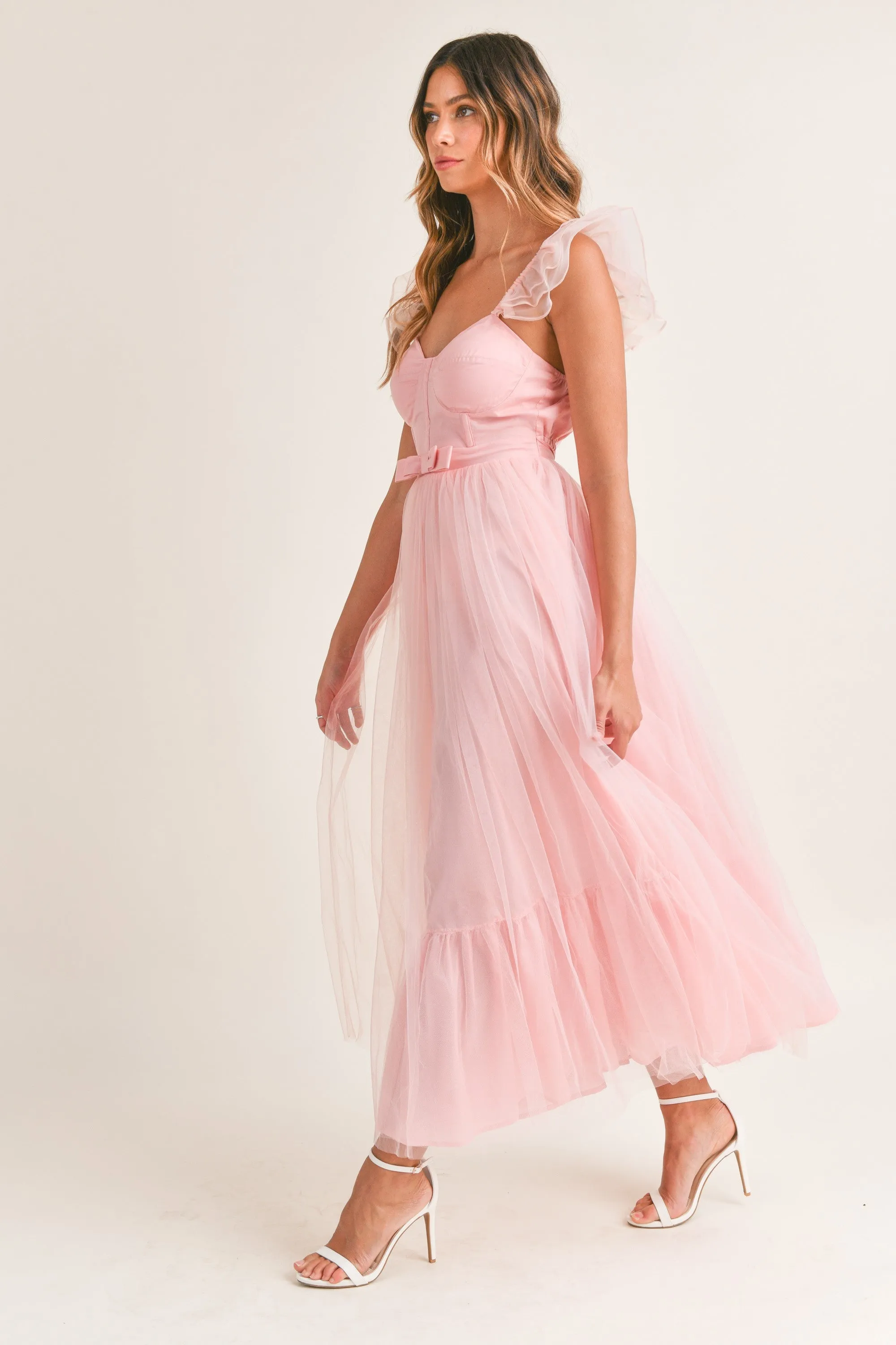 Jessica Pink Corset Tulle Midi Dress - Final Sale