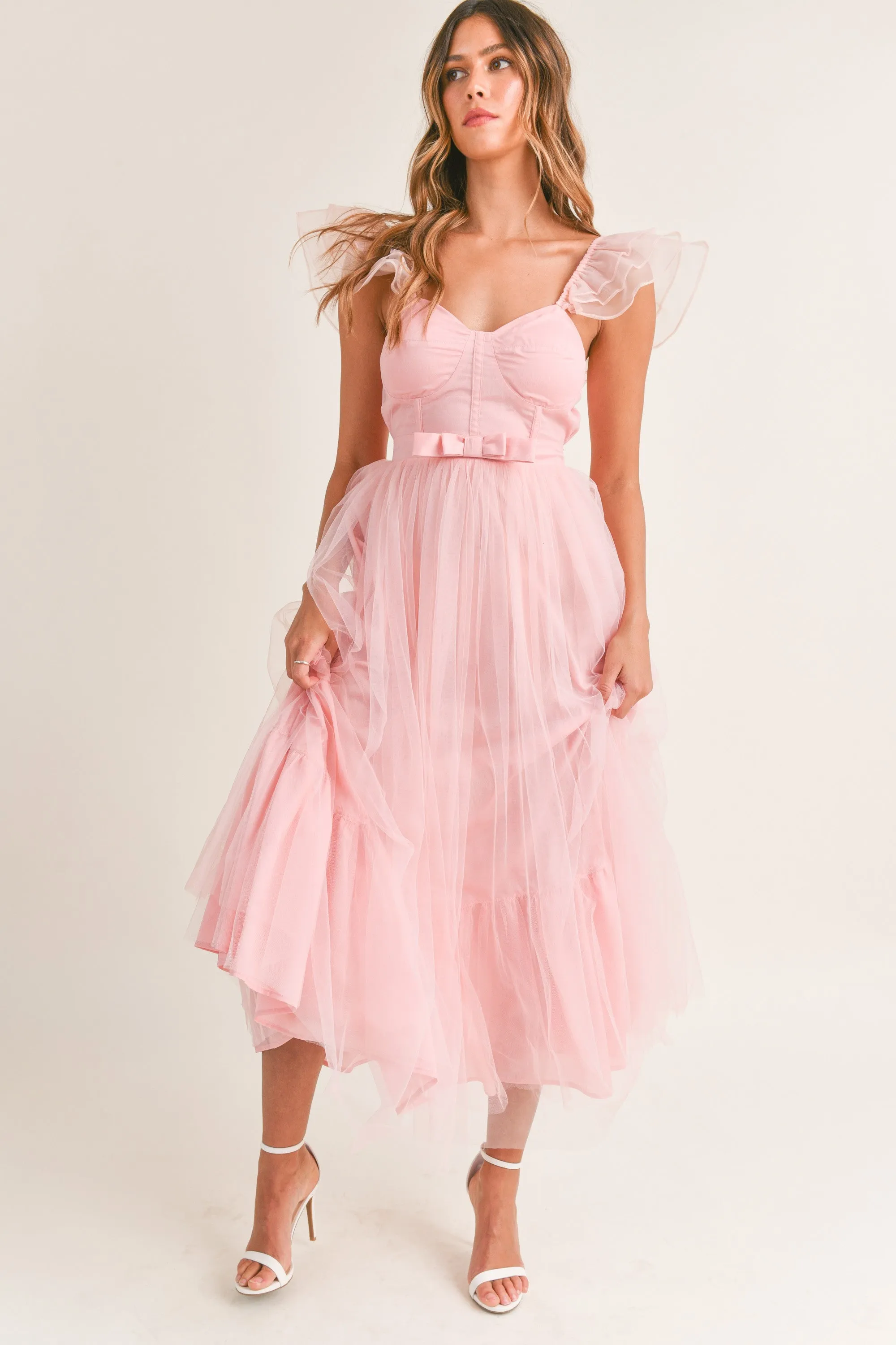 Jessica Pink Corset Tulle Midi Dress - Final Sale