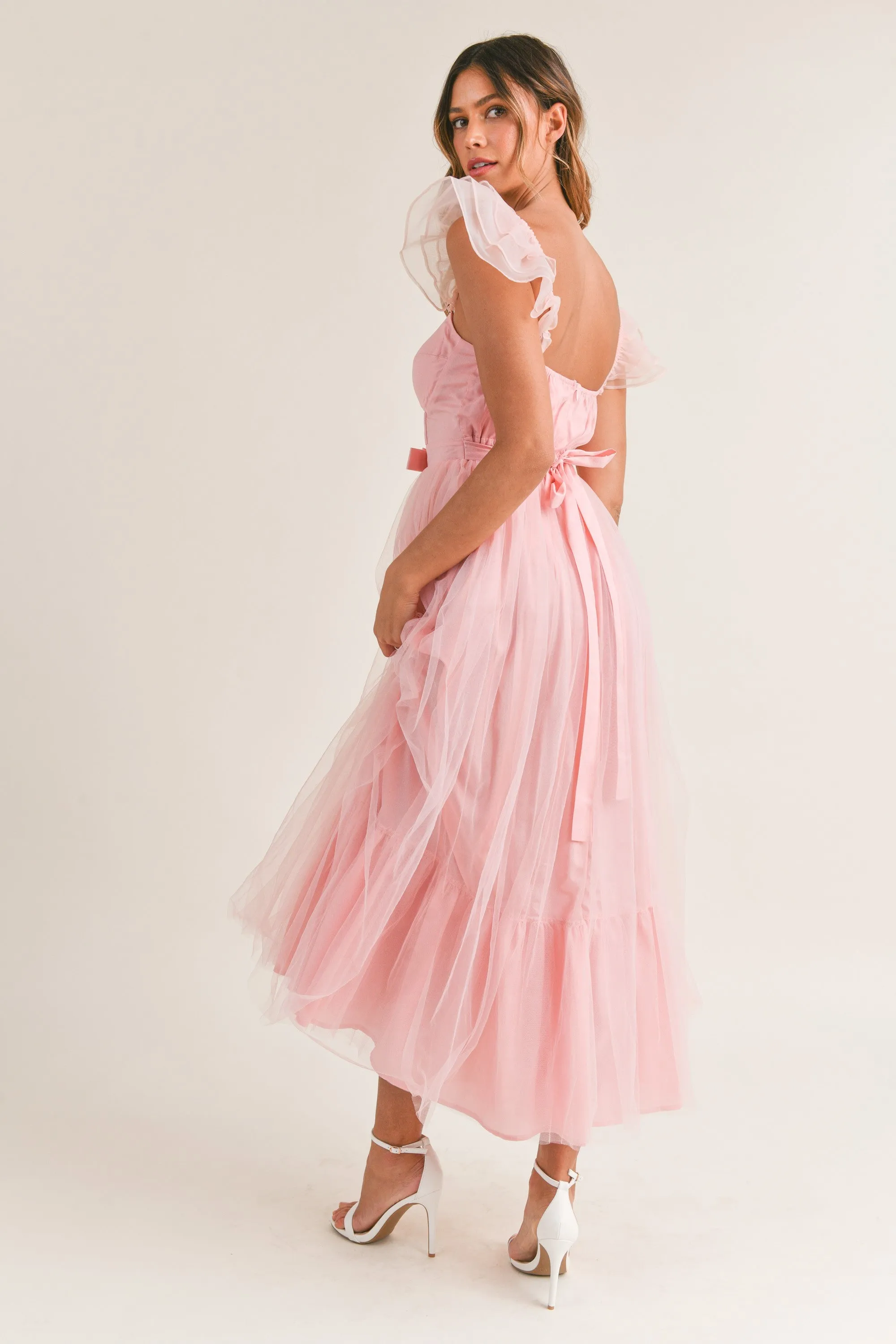 Jessica Pink Corset Tulle Midi Dress - Final Sale