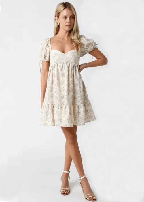 Jessie Cream and Pink Floral Babydoll Mini Dress