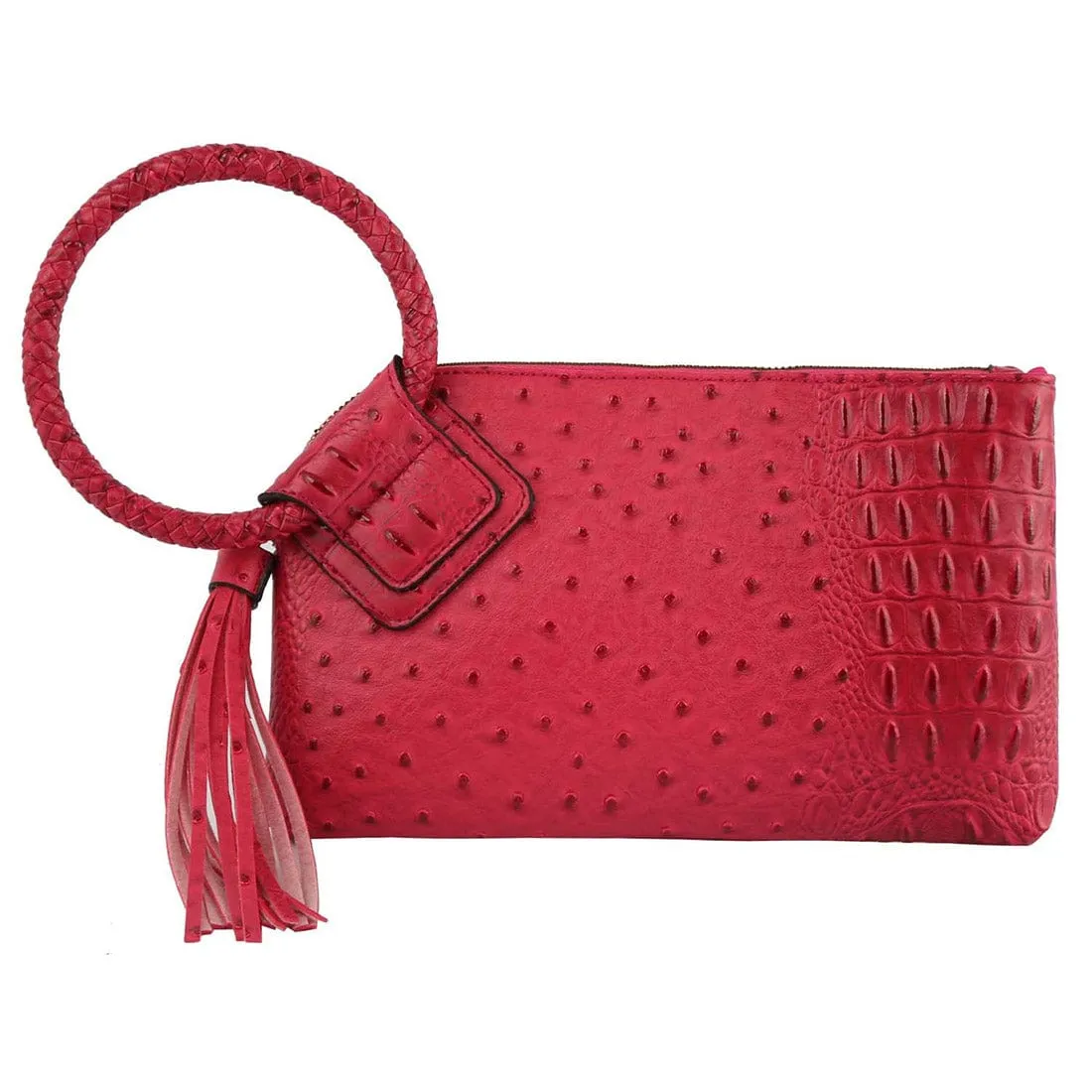 JYV0374 Tasia Croc Ostrich Bangle Wristlet/Clutch With Tassel