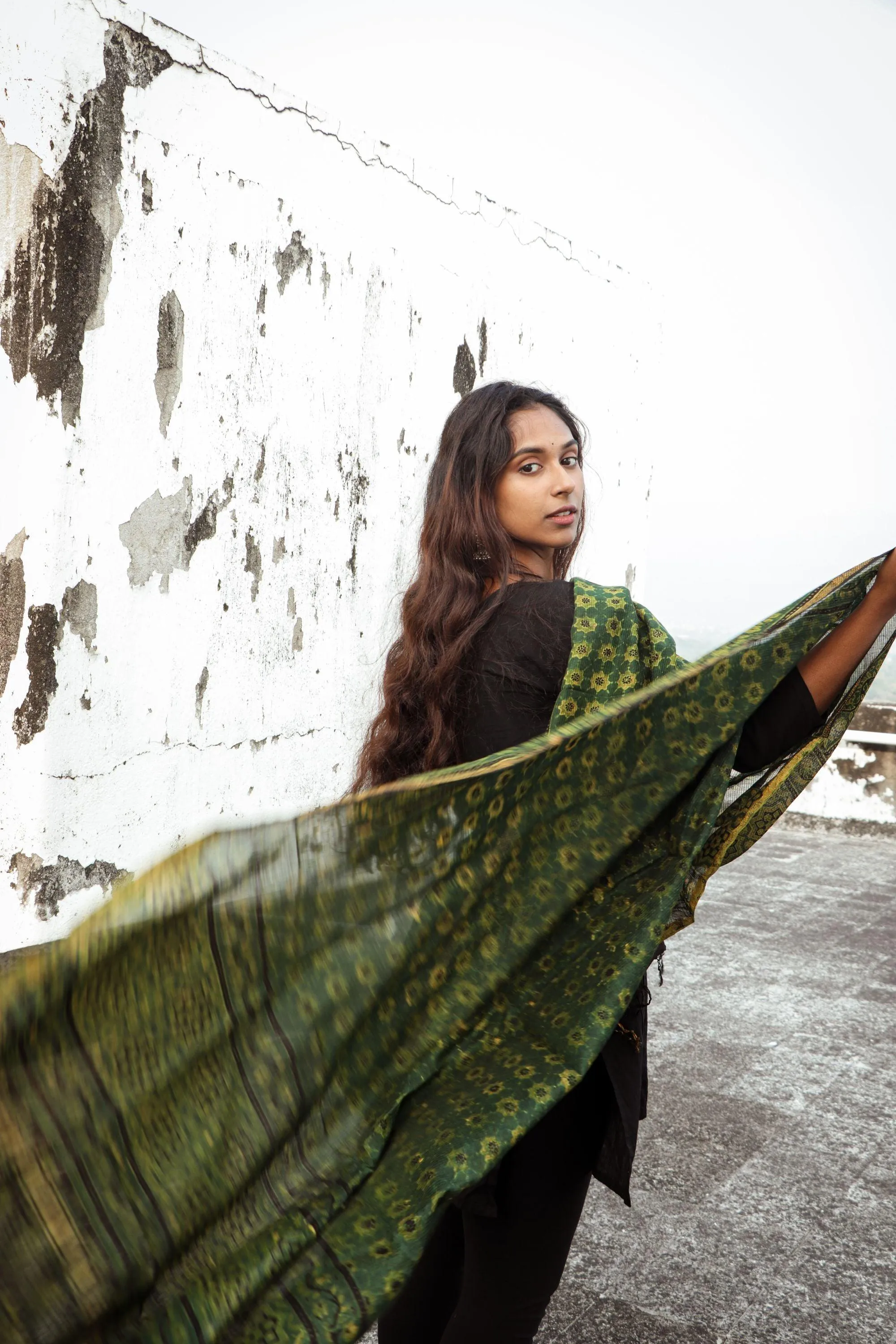 Kaisori Ajrakh Green Chanderi Dupatta