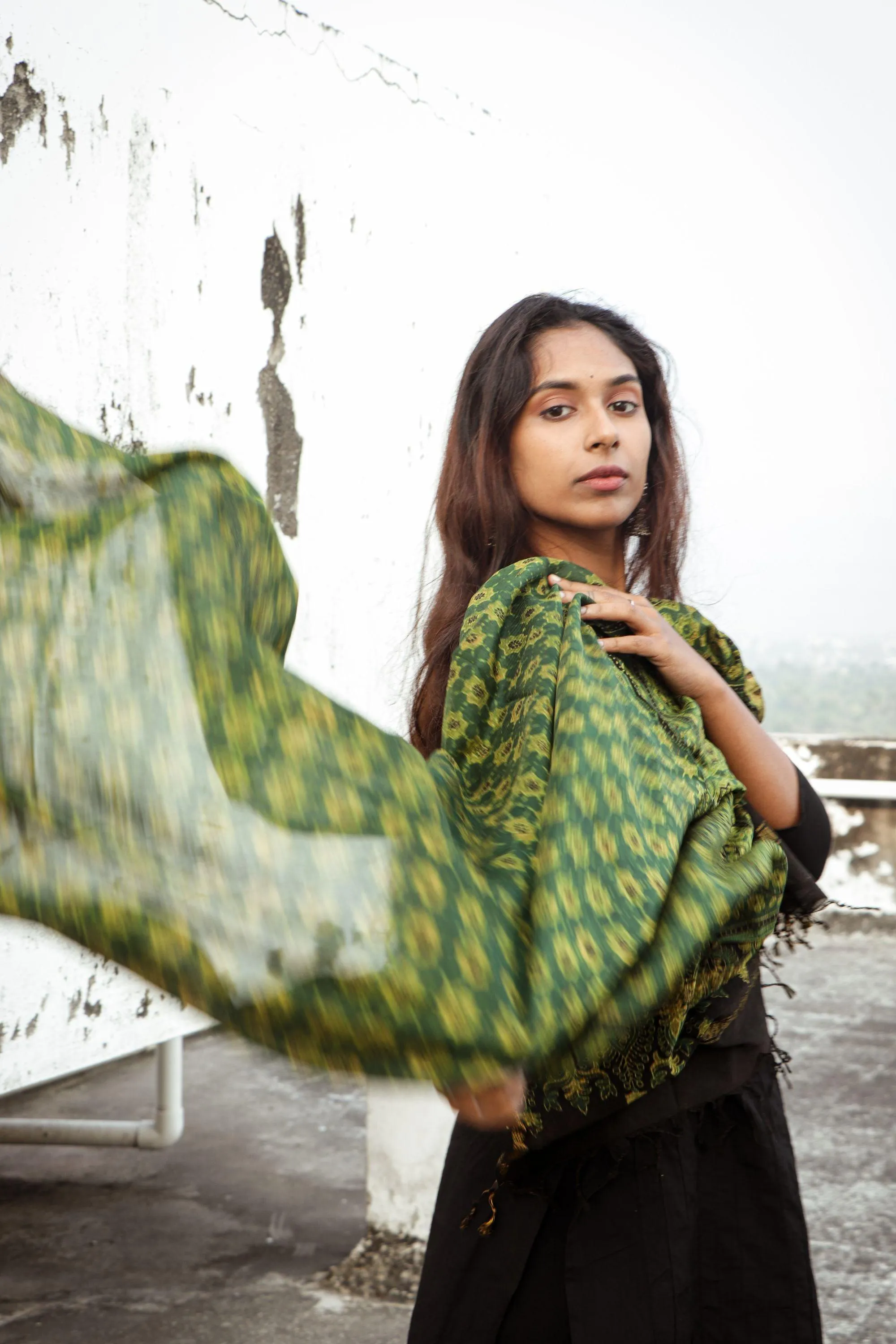 Kaisori Ajrakh Green Chanderi Dupatta